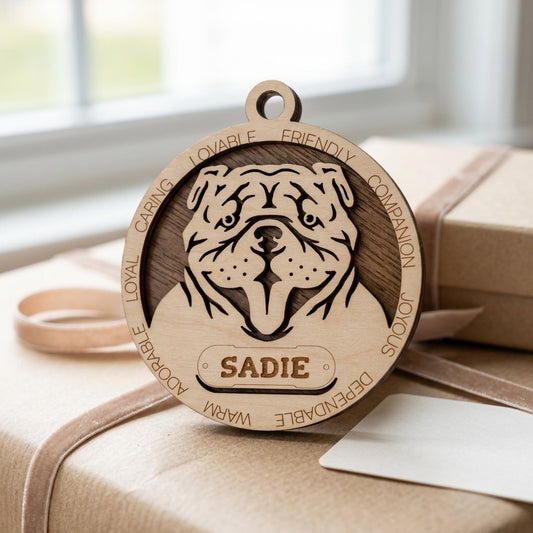 Bulldog 2-Layer Laser Cut Ornament