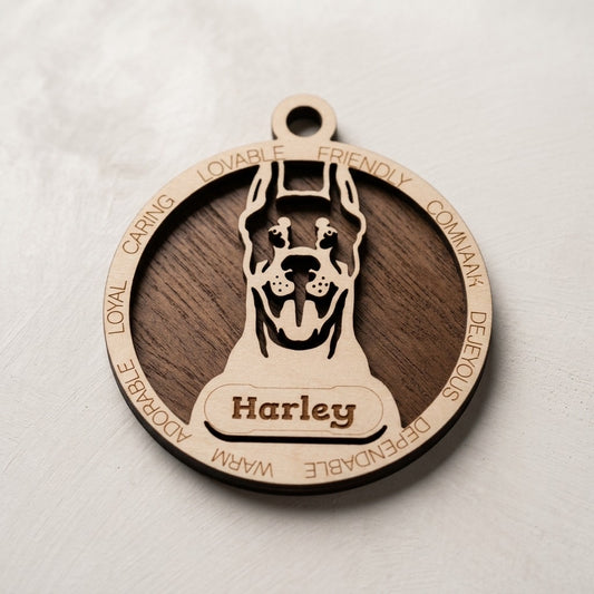 Doberman Pinscher (Cropped) 2-Layer Laser Cut Ornament