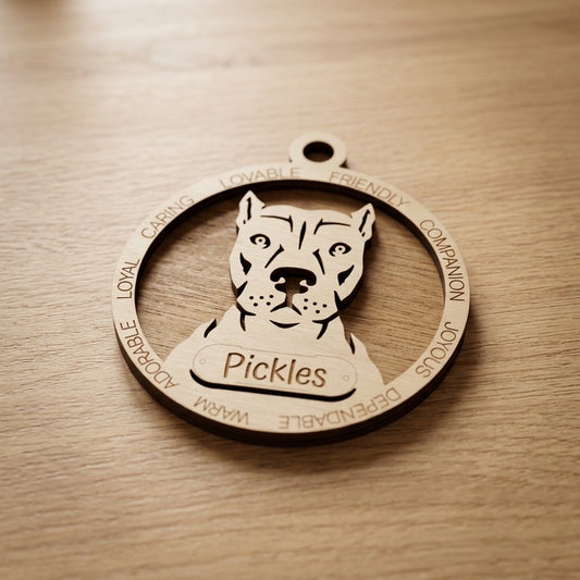 American Pitt Bull Terrier (Cropped) 2-Layer Laser Cut Ornament