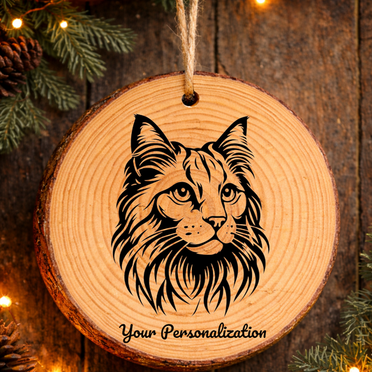 Aegean Bobtail Cat Rustic Pine Wooden Round Ornament