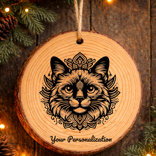 Balinese Javanese Cat Rustic Pine Wooden Round Ornament