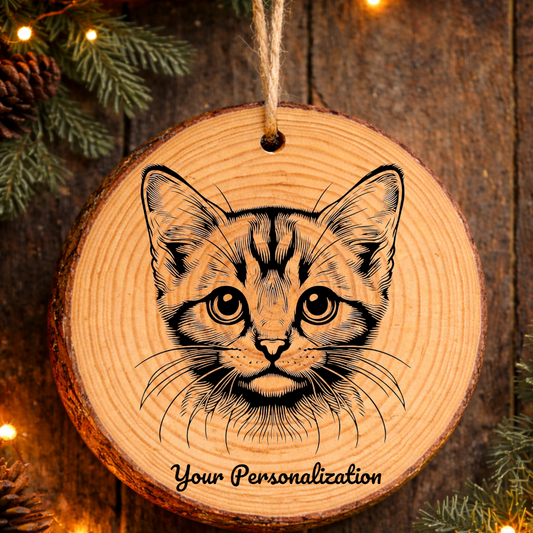 Bambino Cat Rustic Pine Wooden Round Ornament