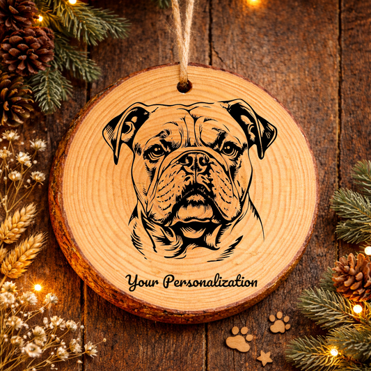 Bulldog Dog Ornament – Rustic Wooden Keepsake