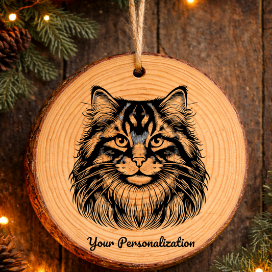 California Spangled Longhair Cat Rustic Pine Wooden Round Ornament