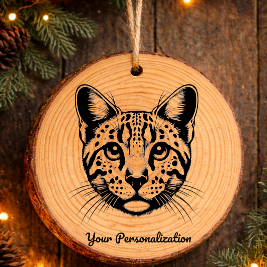 Cheetoh Cat Rustic Pine Wooden Round Ornament