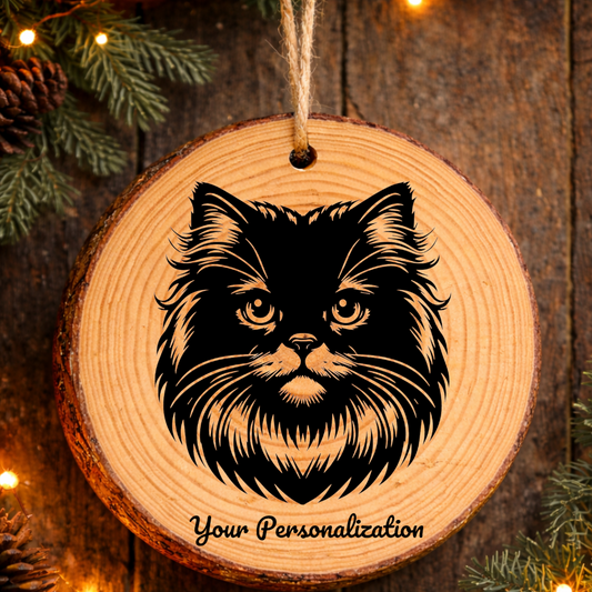 Chinese Li Hua Cat Rustic Pine Wooden Round Ornament