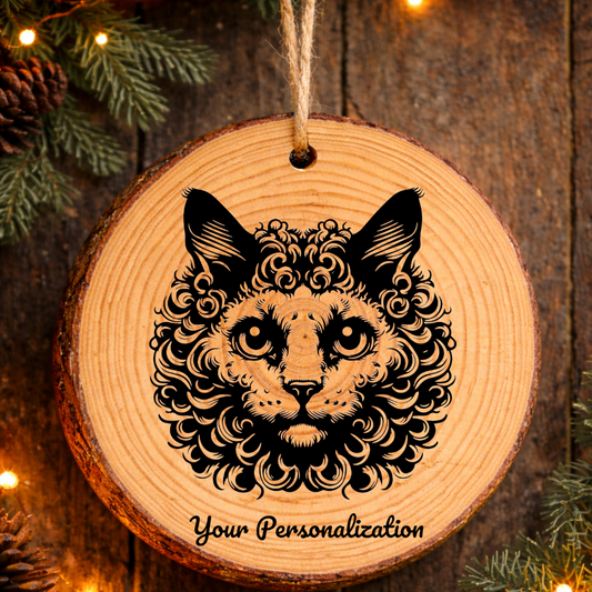 Devon Rex Longhair Cat Rustic Pine Wooden Round Ornament