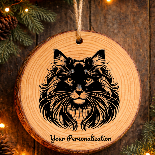 Donskoy Longhair Cat Rustic Pine Wooden Round Ornament