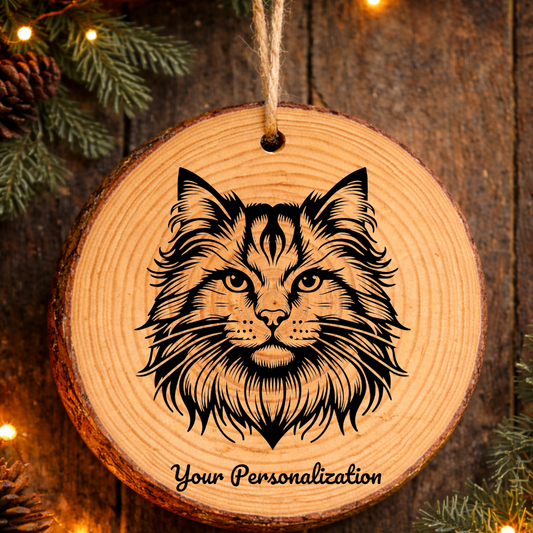 Dragon Li Longhair Cat Rustic Pine Wooden Round Ornament