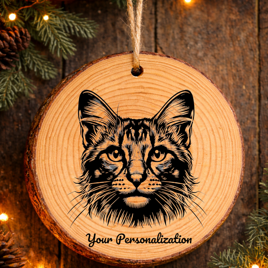 Egyptian Mau Longhair Cat Rustic Pine Wooden Round Ornament