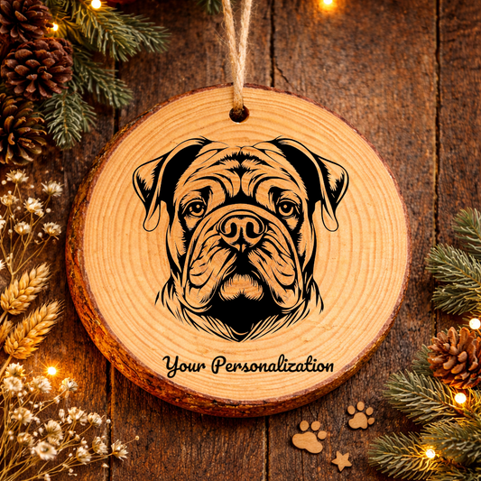 English Bulldog Dog Ornament – Rustic Wooden Keepsake