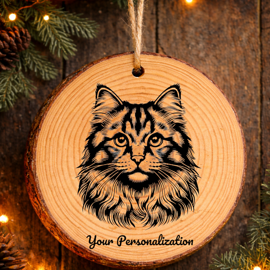 European Shorthair Longhair Cat Rustic Pine Wooden Round Ornament