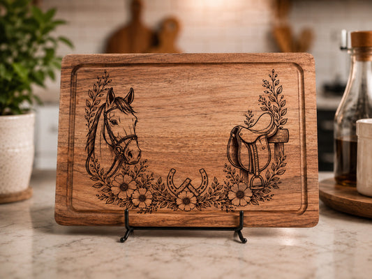 Equestrian Horse and Saddle Serving Board