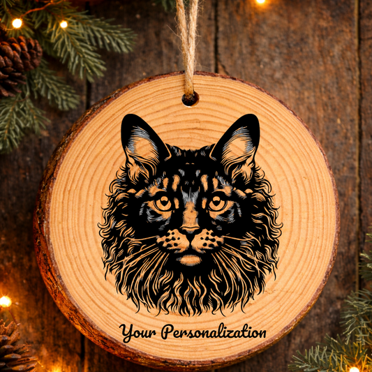 German Rex Longhair Cat Rustic Pine Wooden Round Ornament