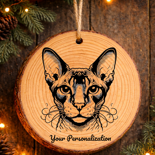 German Rex Cat Rustic Pine Wooden Round Ornament
