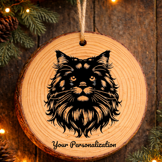 Havana Brown Longhair Cat Rustic Pine Wooden Round Ornament