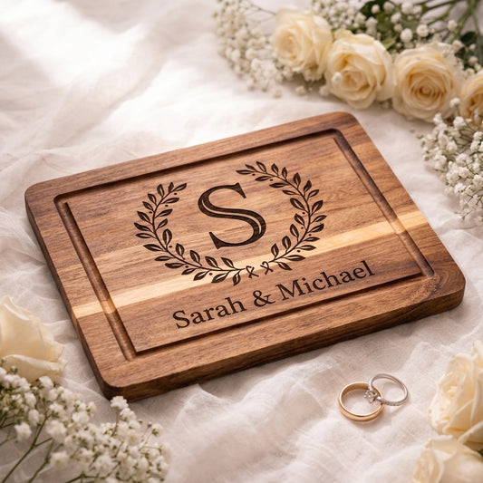 Laurel Wreath Personalized Wedding Cutting Board
