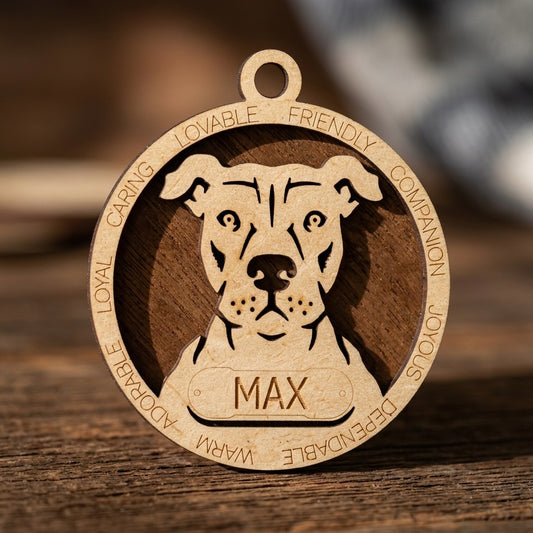 American Pitt Bull Terrier (Natural) 2-Layer Laser Cut Ornament