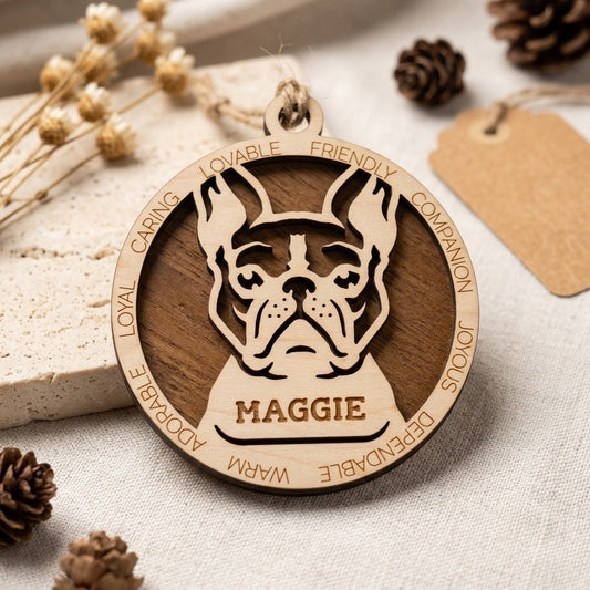 Boston Terrier 2-Layer Laser Cut Ornament