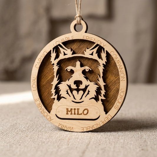 Border Collie (Ears Up) 2-Layer Laser Cut Ornament