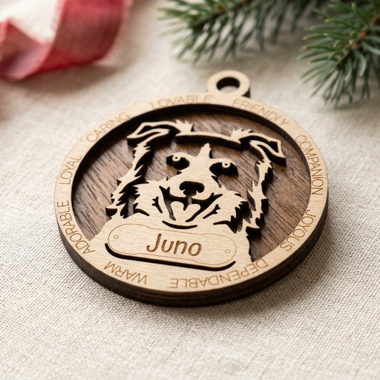 Border Collie (Ears Down) 2-Layer Laser Cut Ornament