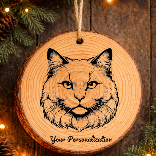 Khao Manee Cat Rustic Pine Wooden Round Ornament