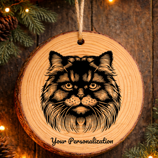Kinkalow Cat Rustic Pine Wooden Round Ornament
