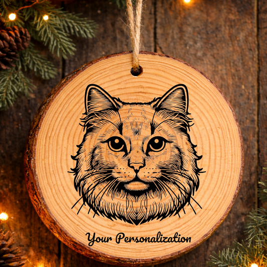 Korean Bobtail Cat Rustic Pine Wooden Round Ornament