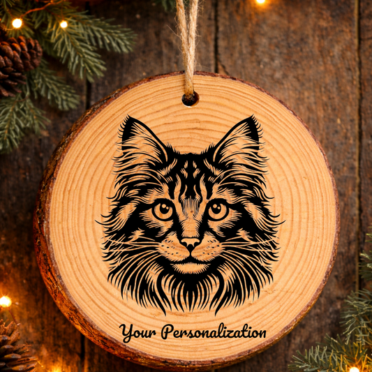 Kurilian Bobtail Cat Rustic Pine Wooden Round Ornament