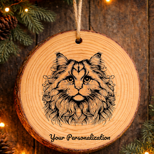 LaPerm Longhair Cat Rustic Pine Wooden Round Ornament
