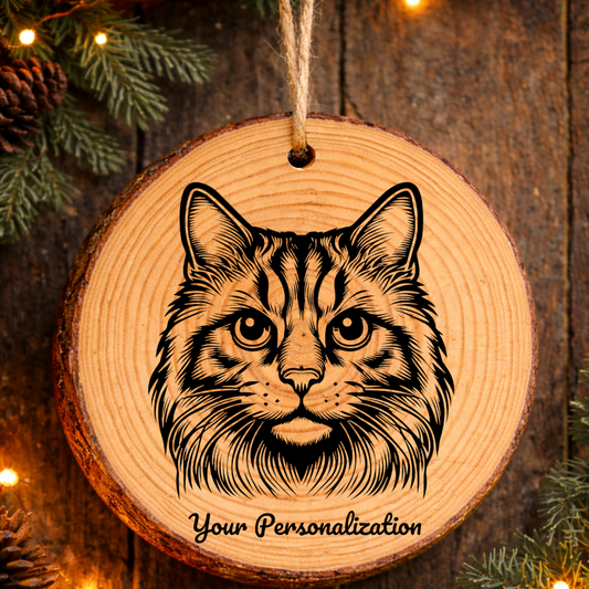 Manx Cat Rustic Pine Wooden Round Ornament