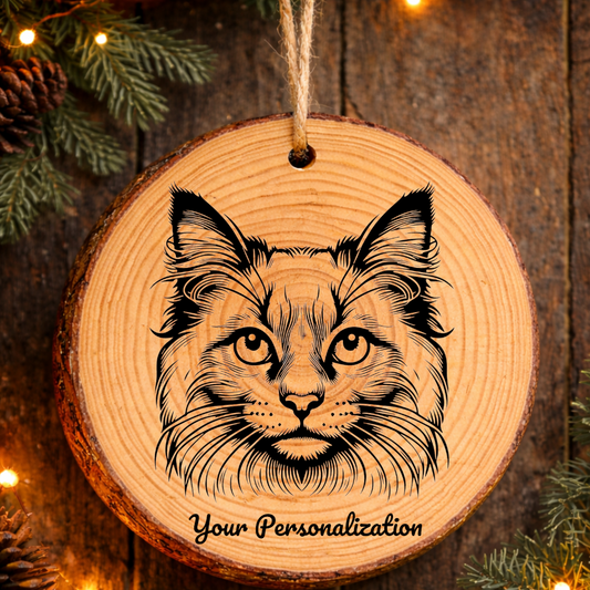 Ojos Azules Cat Rustic Pine Wooden Round Ornament