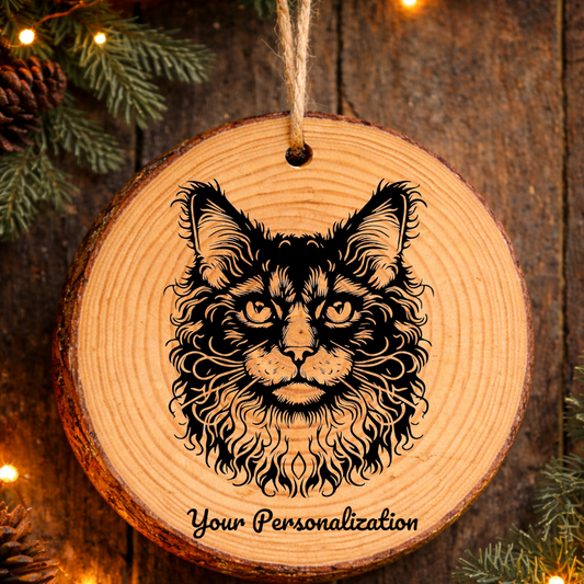 Oregon Rex Longhair Cat Rustic Pine Wooden Round Ornament
