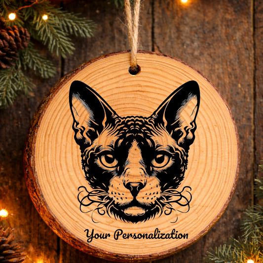 Oregon Rex Cat Rustic Pine Wooden Round Ornament
