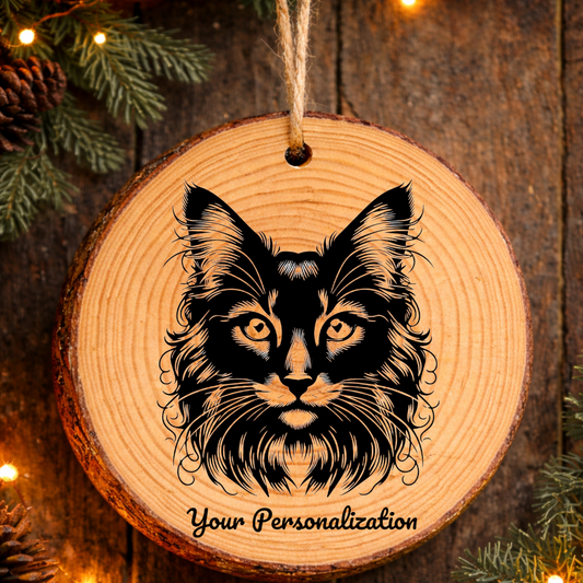 Oriental Longhair Cat Rustic Pine Wooden Round Ornament