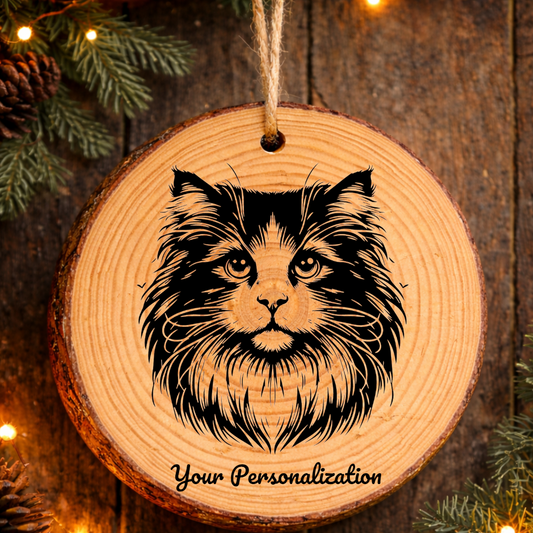 Owyhee Bob Longhair Cat Rustic Pine Wooden Round Ornament