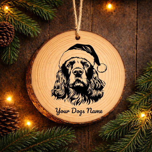 American Cocker Spaniel Santa Hat Dog Rustic Pine Christmas Ornament