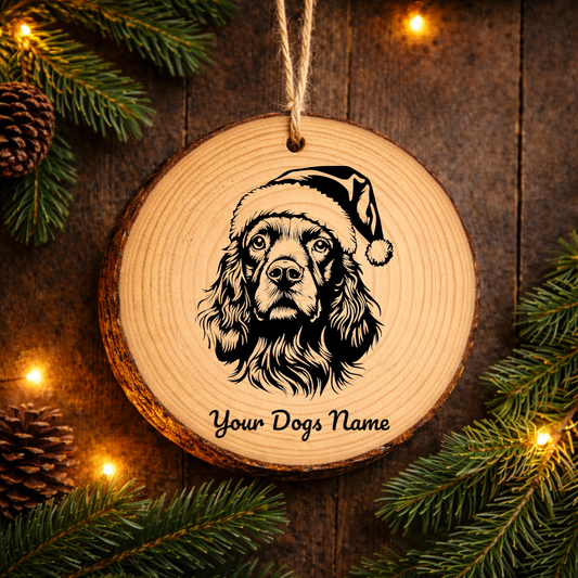 Boykin Spaniel Santa Hat Dog Rustic Pine Christmas Ornament