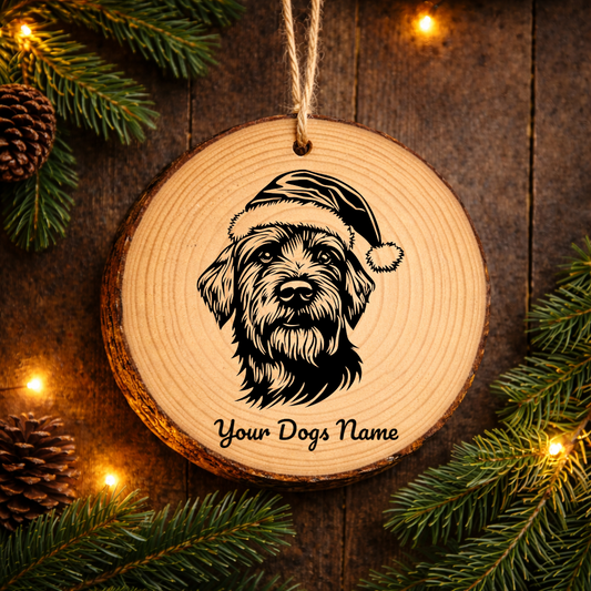 Briard Santa Hat Dog Rustic Pine Christmas Ornament
