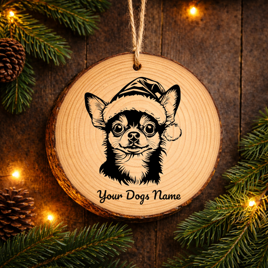 Chihuahua Santa Hat Laser Engraved Ornament