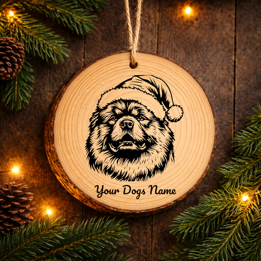Chow Chow Santa Hat Dog Rustic Pine Christmas Ornament