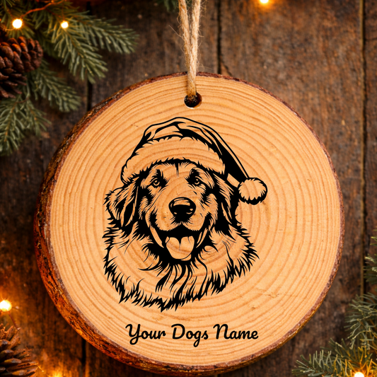 Great Pyrenees Santa Hat Dog Rustic Pine Christmas Ornament