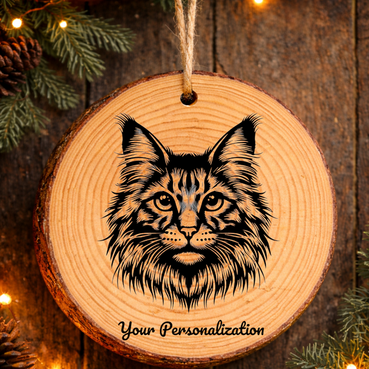 Serengeti Longhair Cat Rustic Pine Wooden Round Ornament