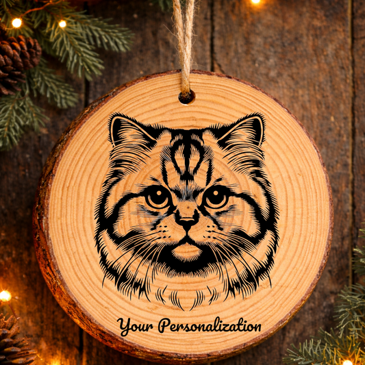 Serrade Petit Cat Rustic Pine Wooden Round Ornament