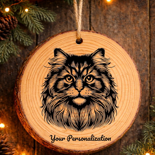 Siberian Longhair Cat Rustic Pine Wooden Round Ornament