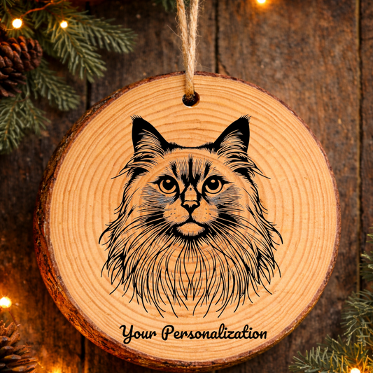 Singapura Longhair Cat Rustic Pine Wooden Round Ornament