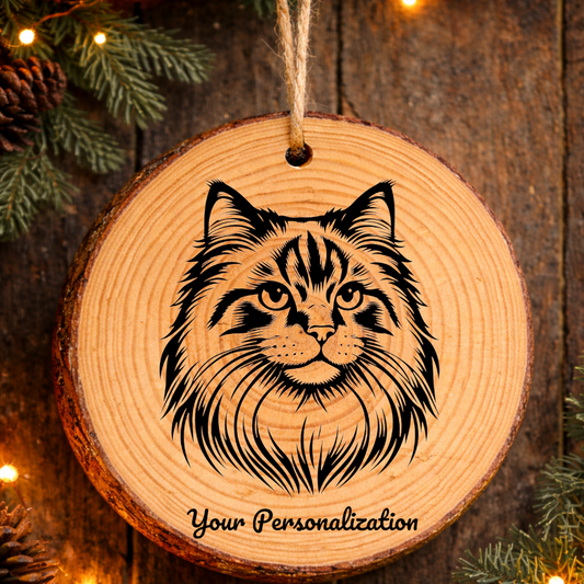 Snowshoe Longhair Cat Rustic Pine Wooden Round Ornament
