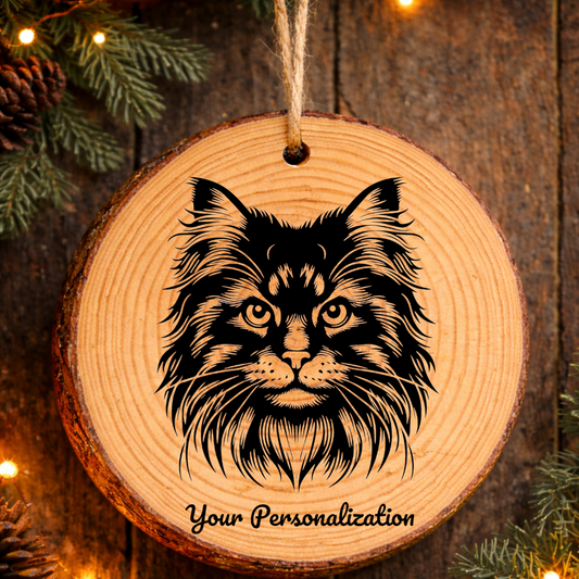 Sokoke Longhair Cat Rustic Pine Wooden Round Ornament