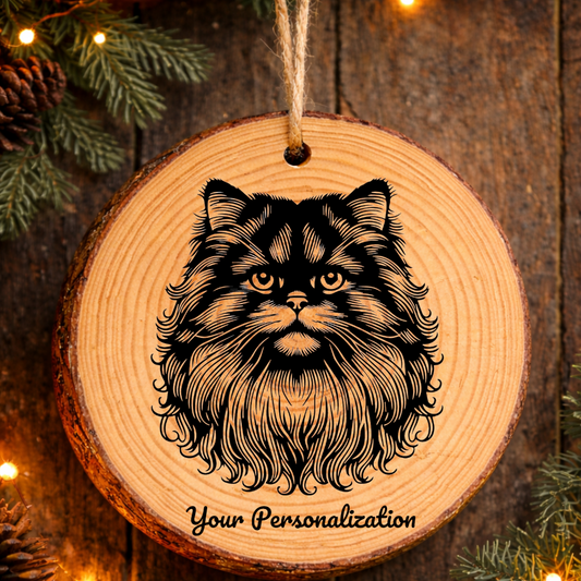 York Chocolate Longhair Cat Rustic Pine Wooden Round Ornament