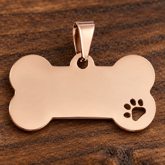 Rose Gold Dog Bone Tag with Paw Cutout